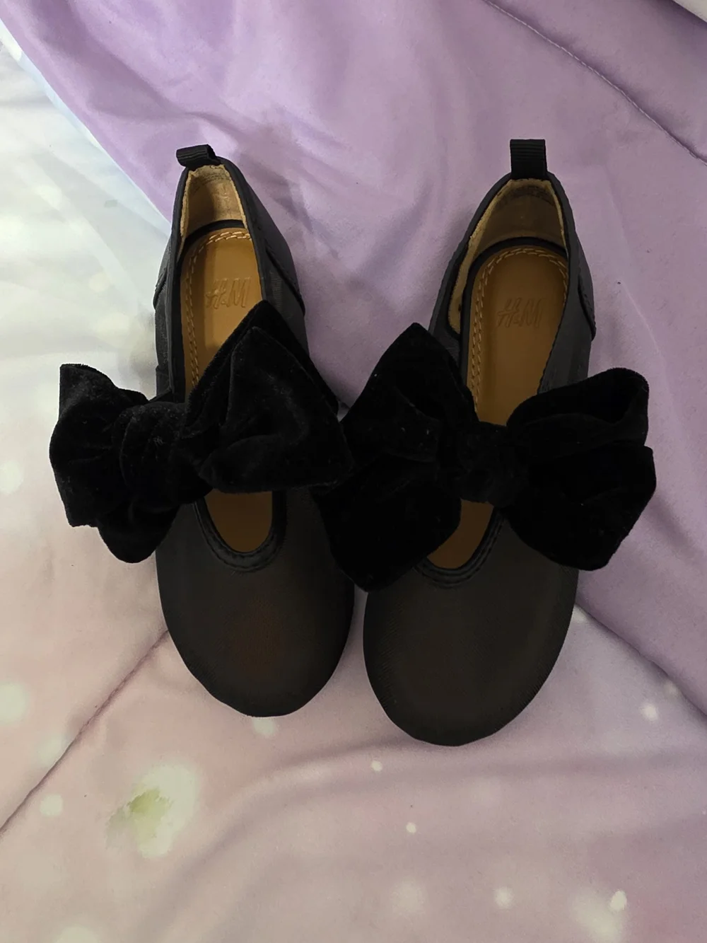 H&M Kids Black Velvet Bow Mary Jane Flats